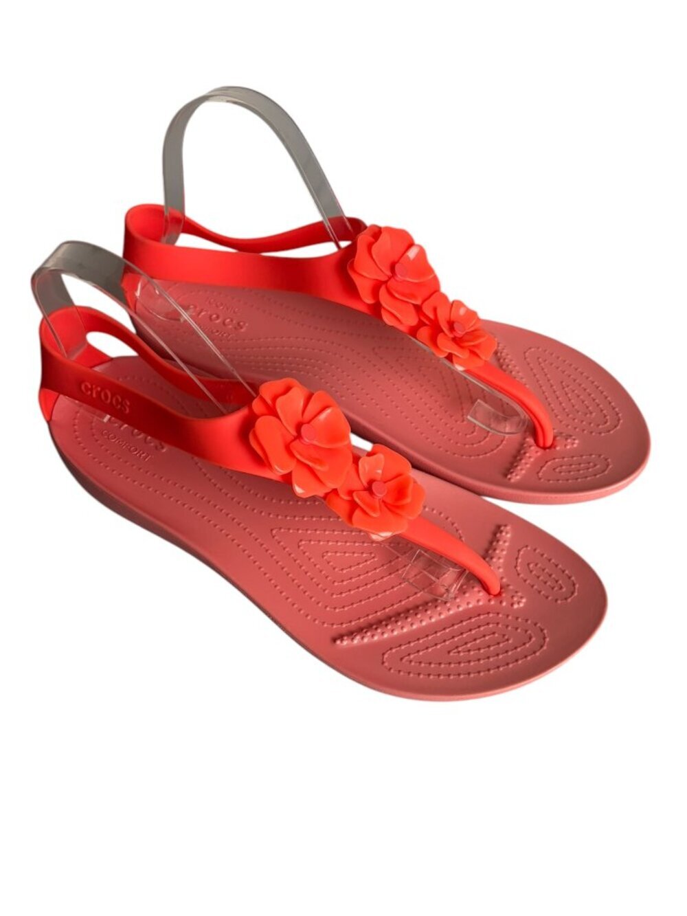 Crocs Women's Size 11 Serena Embellish Fip Sandals Coral Thong Floral Shoes